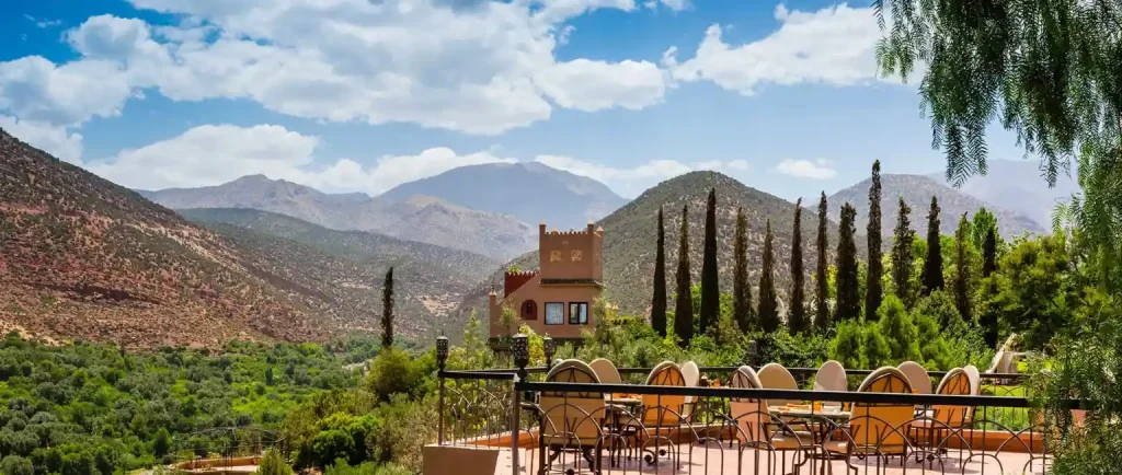 Restaurant terrace view at one of the Best Luxury Mountain Resorts in Marrakesh